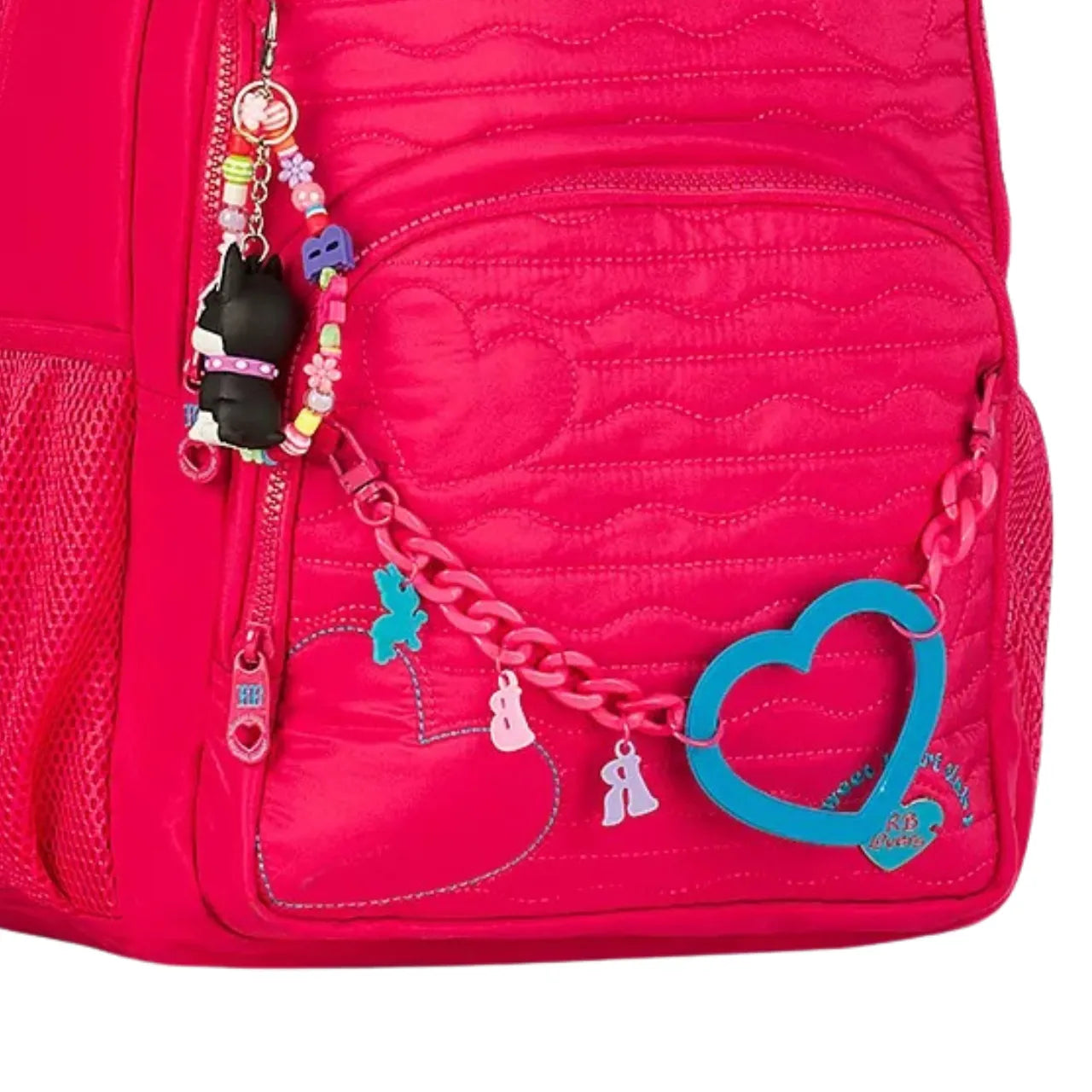 Mochila de Costas Rebecca Bonbon Rosa com Coração Bolso Frontal