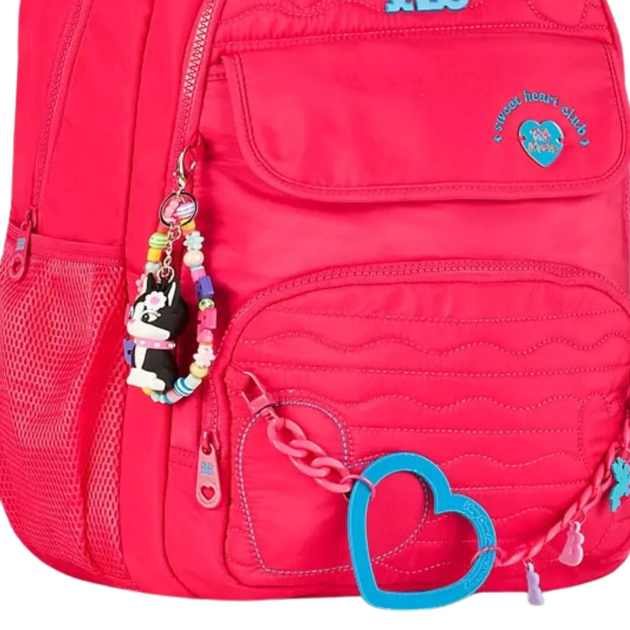 Mochila de Costas Rebecca Bonbon Rosa com Coração Bolso Frontal