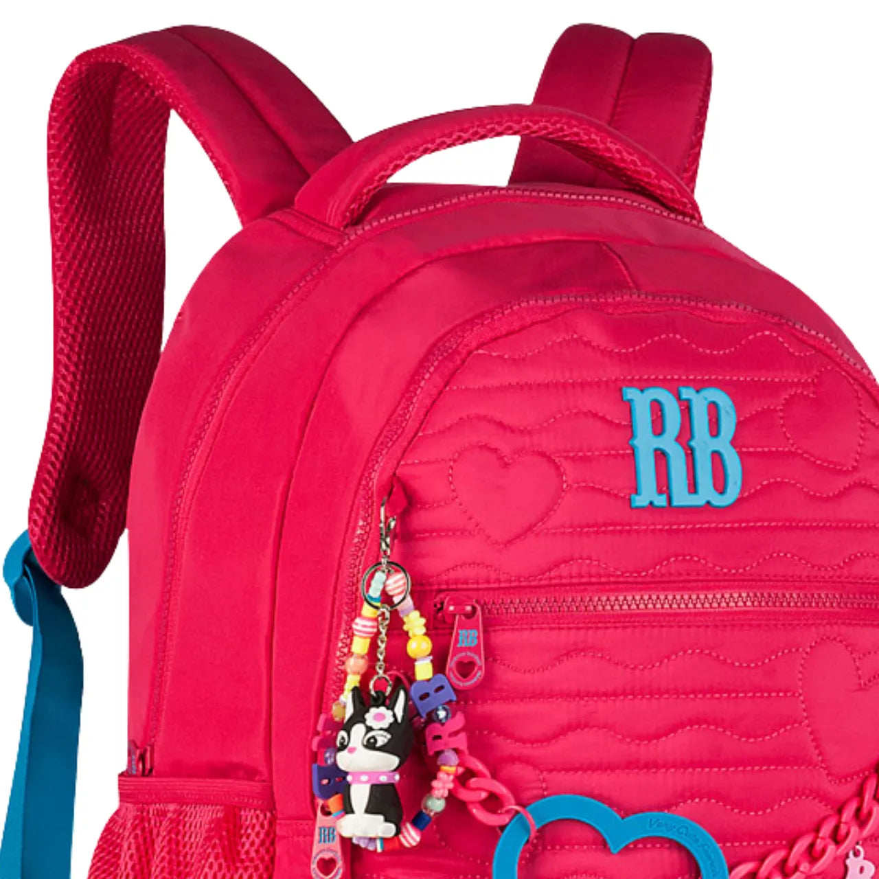 Mochila de Costas Rebecca Bonbon Rosa com Coração Bolso Frontal