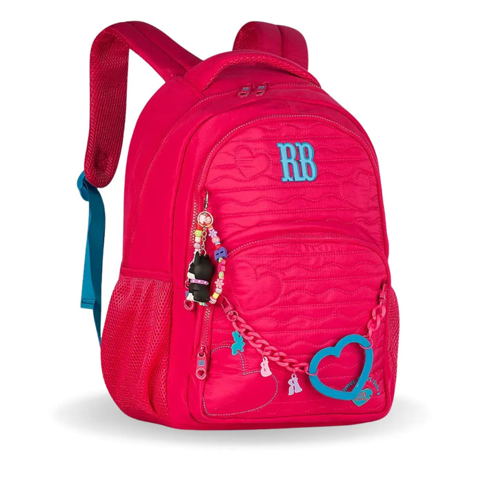 Mochila de Costas Rebecca Bonbon Rosa com Coração Bolso Frontal
