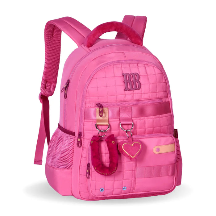 Mochila de Costas Rebecca Bonbon Rosa de Pelúcia com Bolsos Frontal