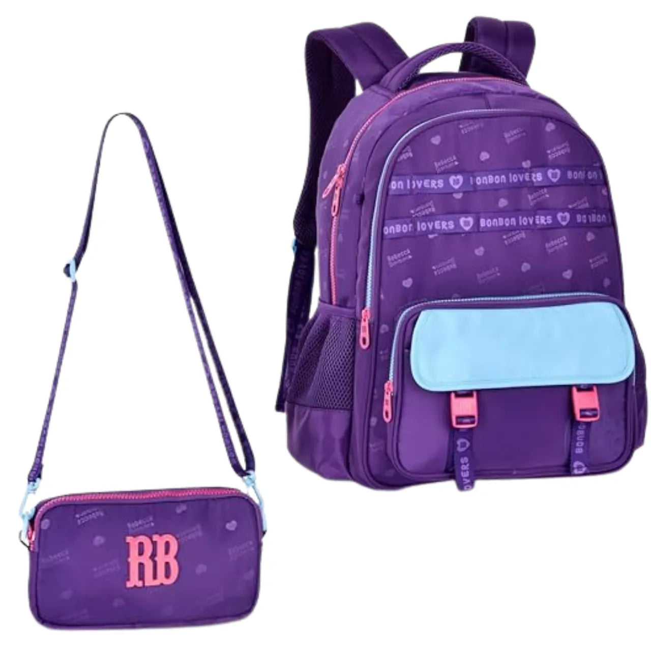 Mochila de Costas Rebecca Bonbon Roxa com Bolso Removível e Alças Reforçadas