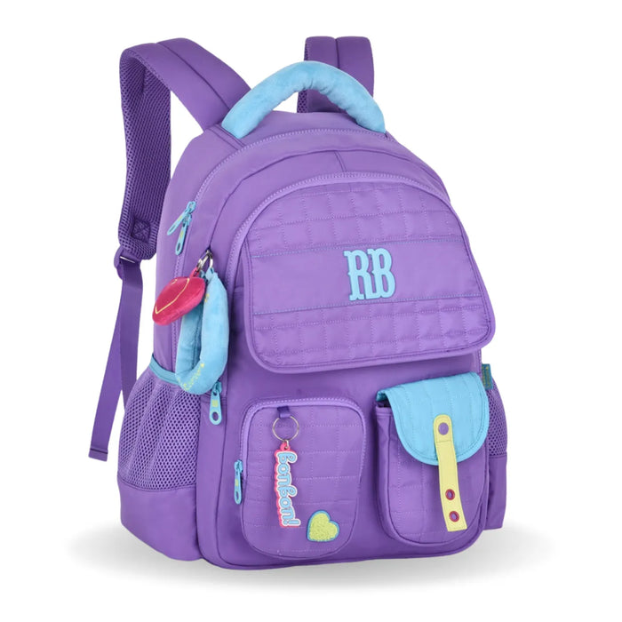 Mochila de Costas Rebecca Bonbon Roxa de Pelúcia com Bolsos Frontais