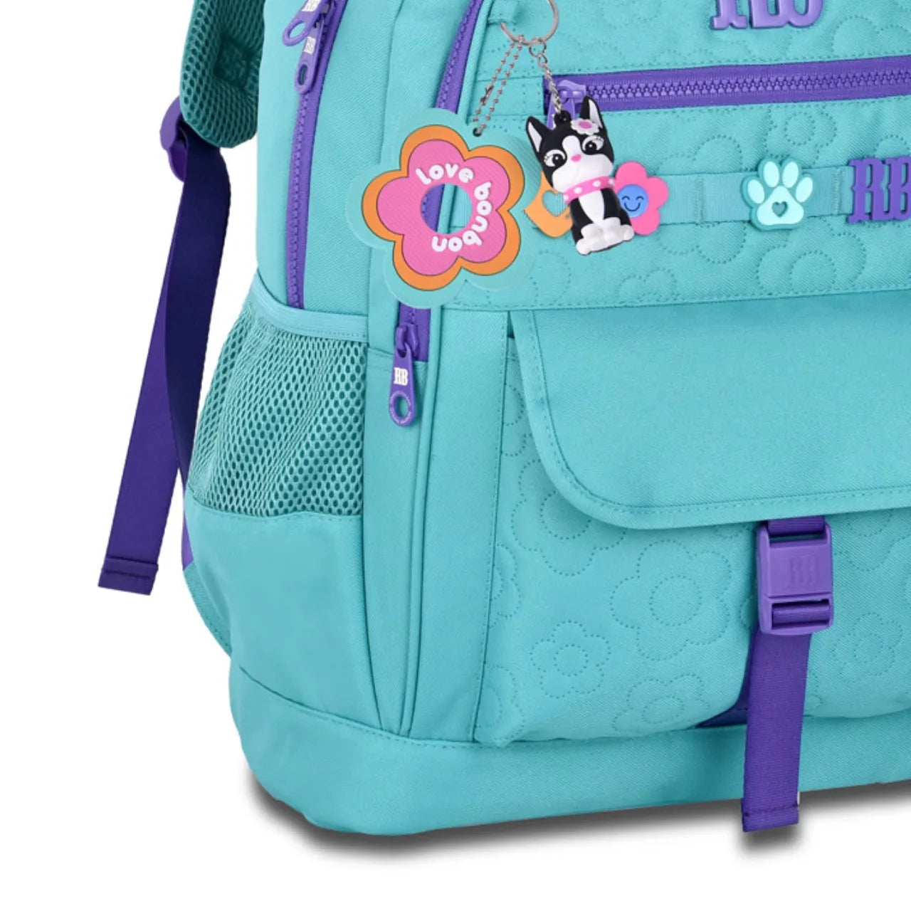 Mochila de Costas Rebecca Bonbon Verde Floral com Bolsos Frontal