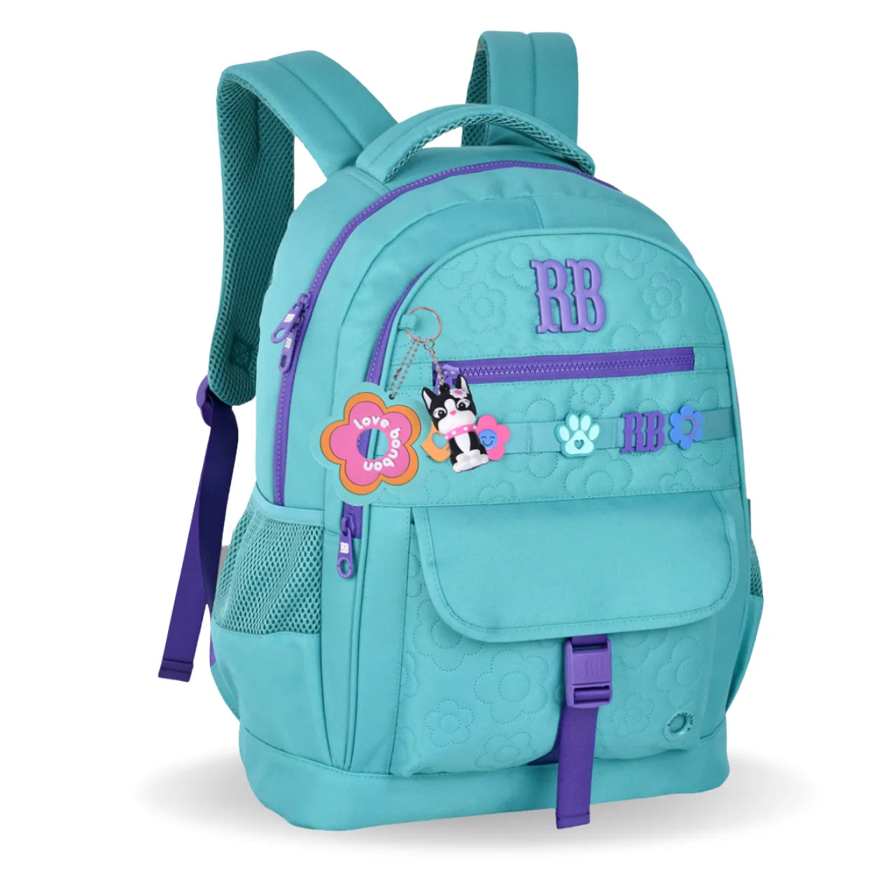 Mochila de Costas Rebecca Bonbon Verde Floral com Bolsos Frontal