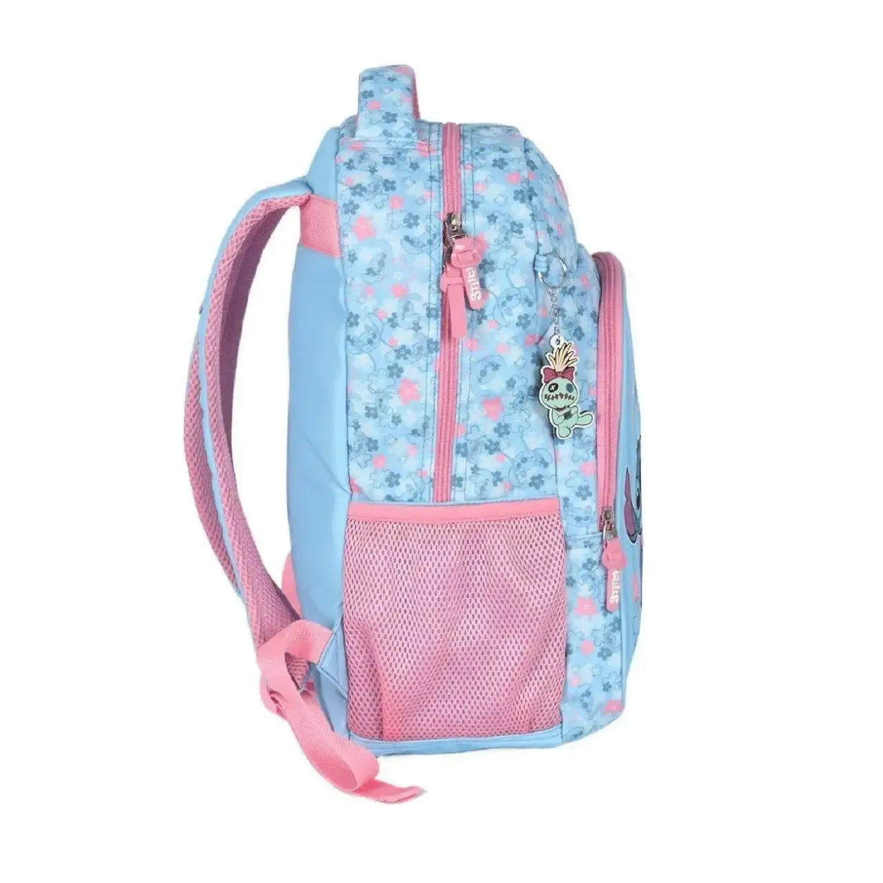 Mochila de Costas Stitch Azul e Rosa com Bolso Frontal e Estojo Triplo
