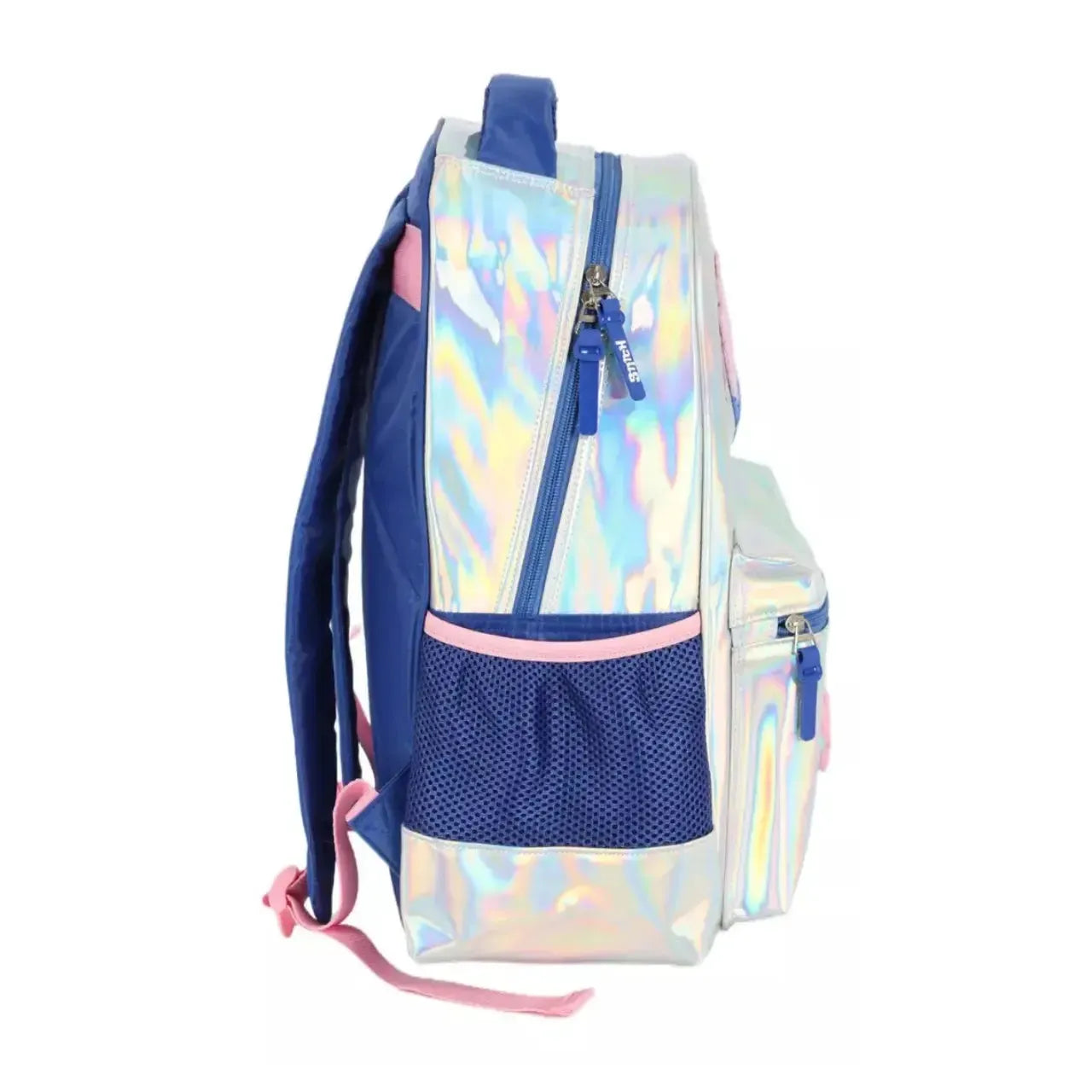 Mochila de Costas Stitch Holográfico Com Bolso Frontal e Estojo Triplo