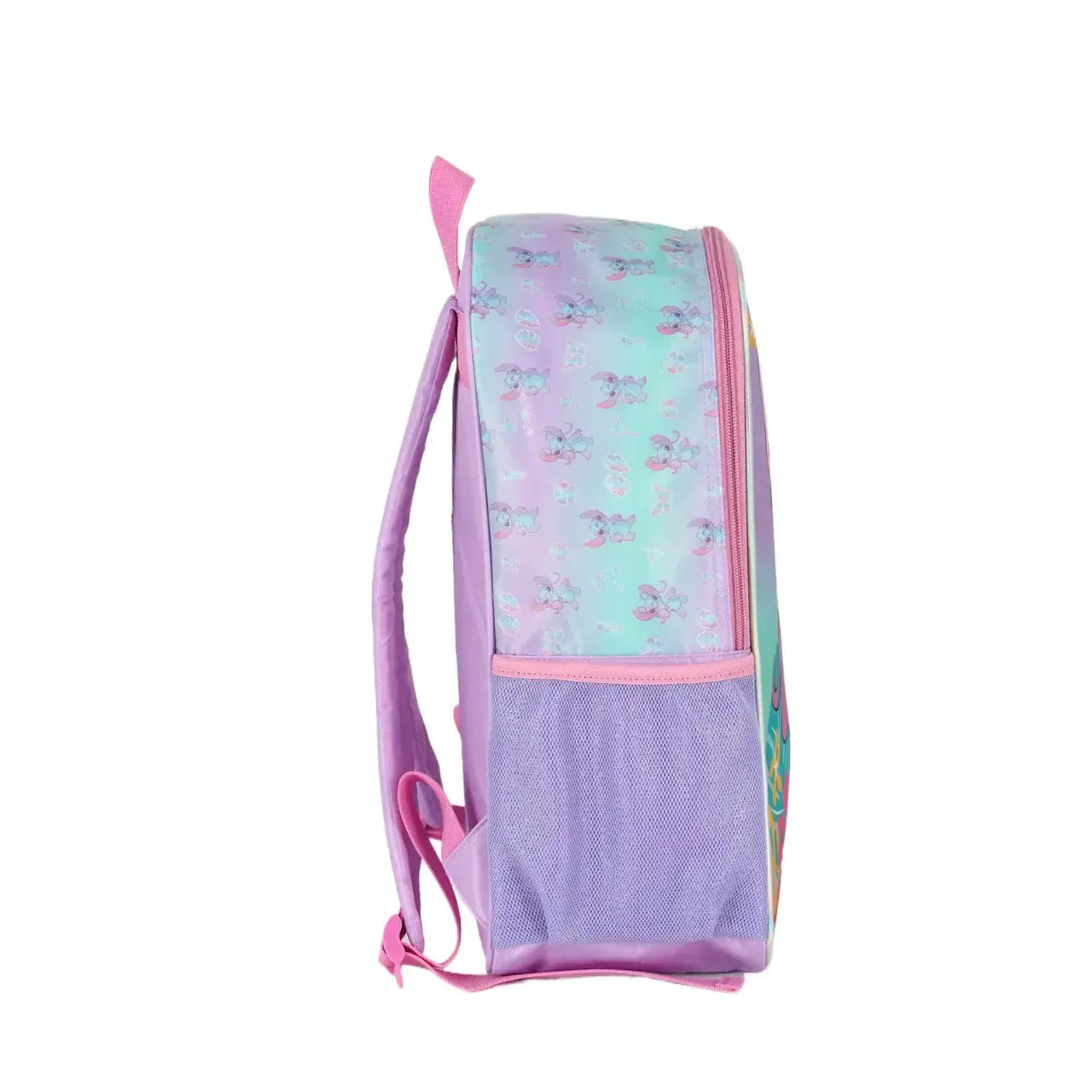 Mochila de Costas Stitch Lilás e Rosa com 2 ziper e Bolsos para Garrafa