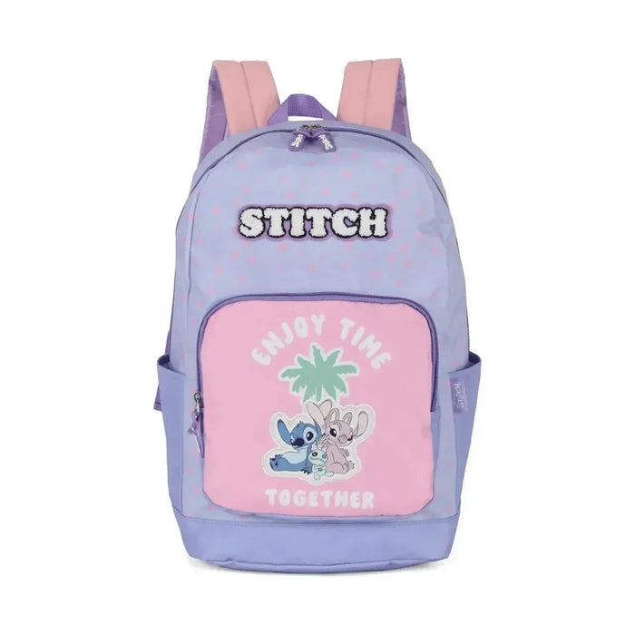 Mochila de Costas Stitch Lilás e Rosa com Bolso Frontal