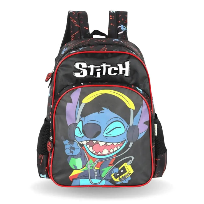 Mochila de Costas Stitch Preta e Vermlha com Bolso Frontal