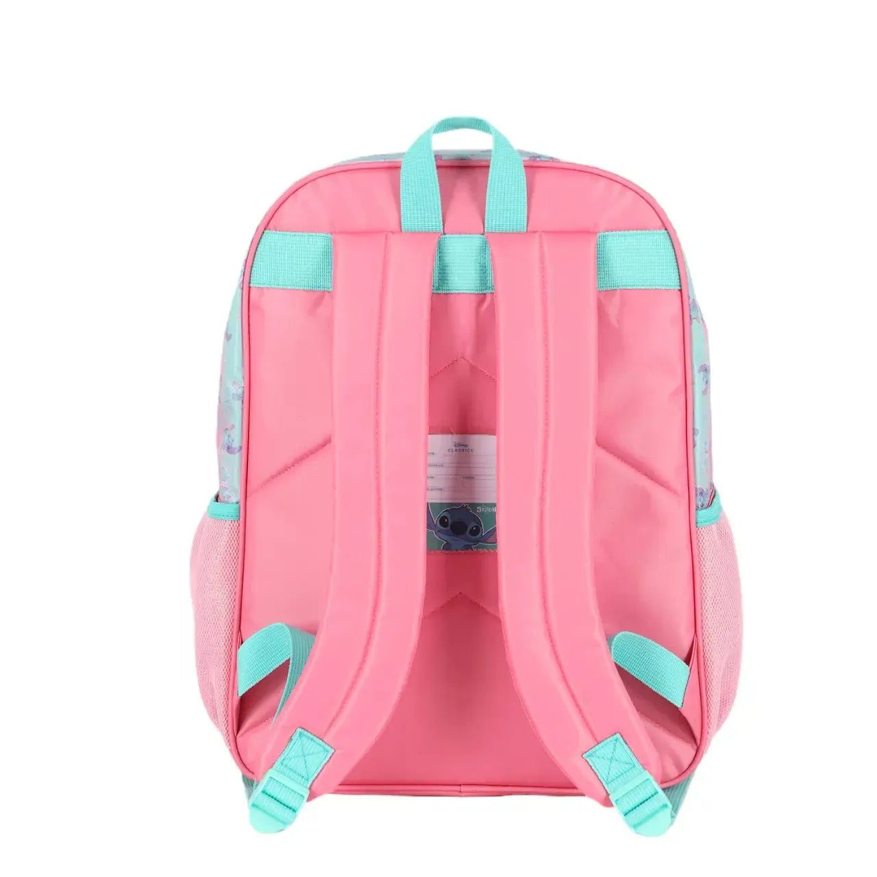 Mochila de Costas Stitch Rosa e Turquesa com 2 ziper e Bolsos para Garrafa