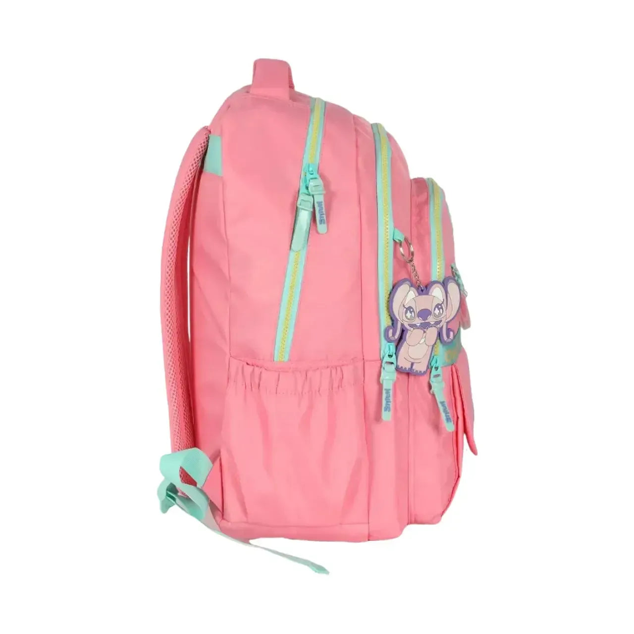 Mochila de Costas Stitch Rosa e Turquesa com Bolso Frontal e Alça Reforçada