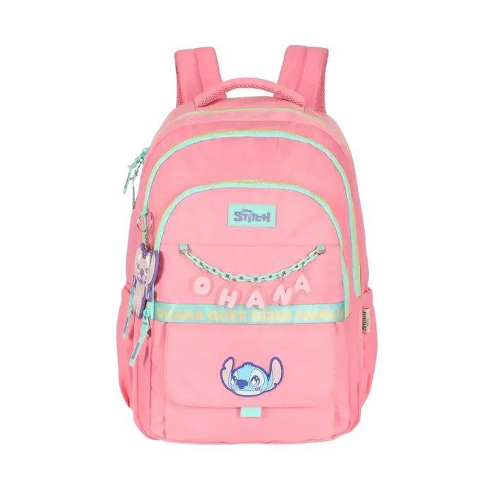 Mochila de Costas Stitch Rosa e Turquesa com Bolso Frontal e Alça Reforçada