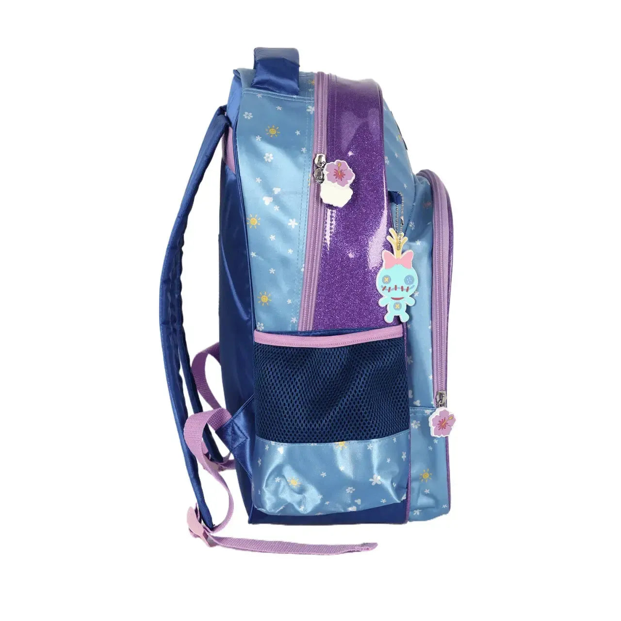 Mochila de Costas Stitch Violeta e Azul com Bolso Frontal