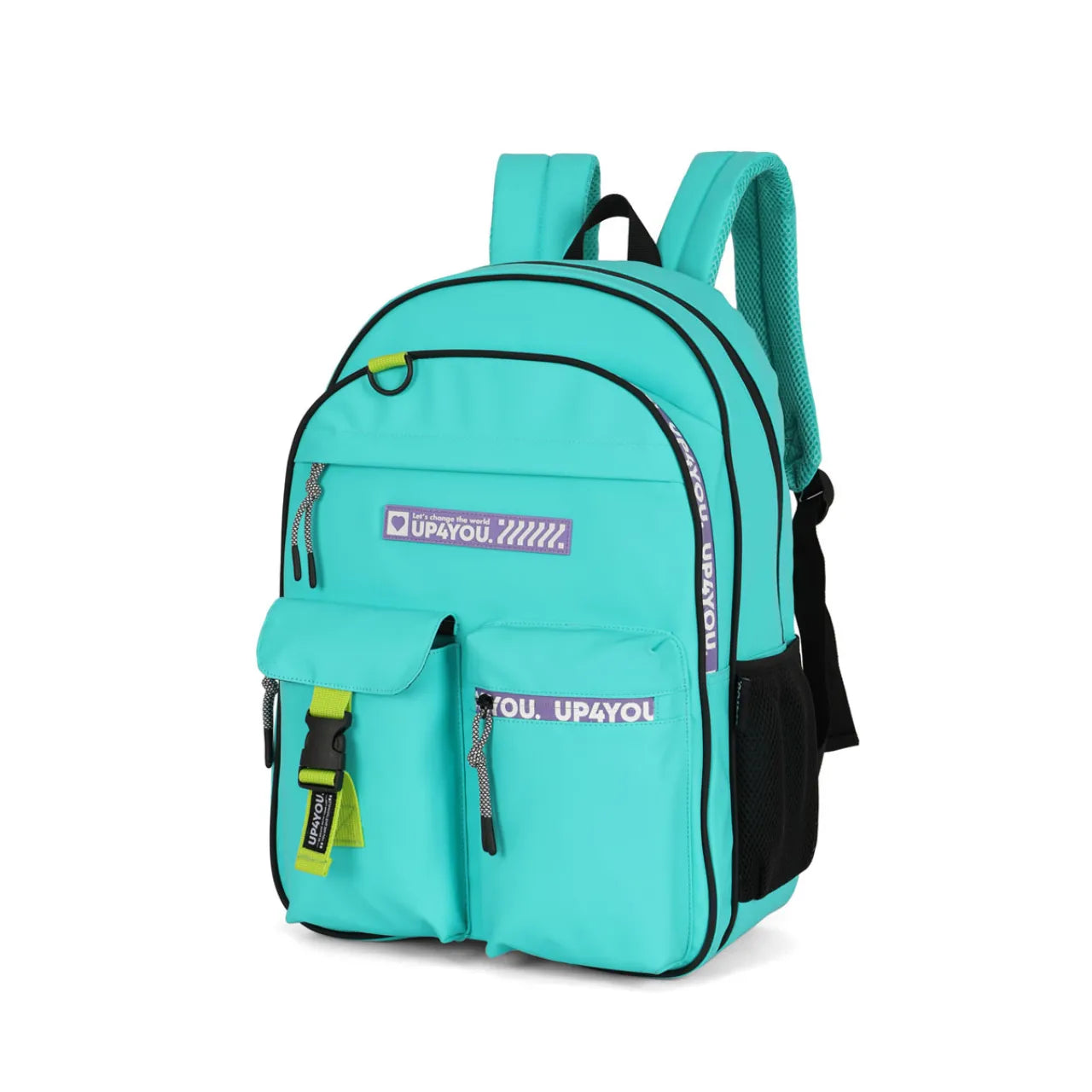 Mochila de Costas Turquesa Alça reforçada com Bolsos Frontais