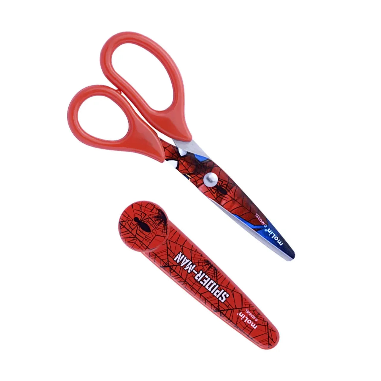 Tesoura com Protetor 13,5cm Molin Spider-Man Aço Inox Vermelha