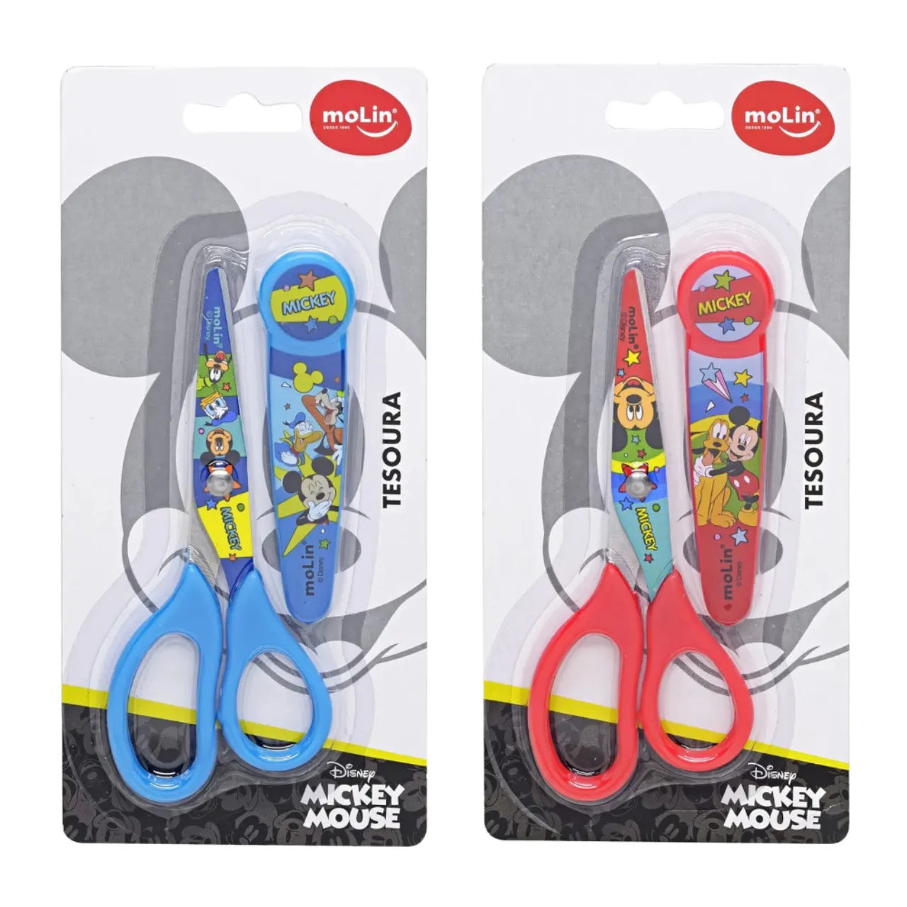 Tesoura com Protetor 13cm Molin Aço Inox Mickey Azul