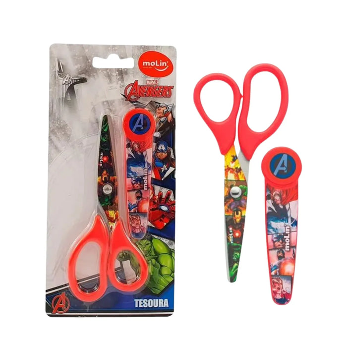 Tesoura com Protetor 13cm Molin Avengers Aço Inox Vermelha